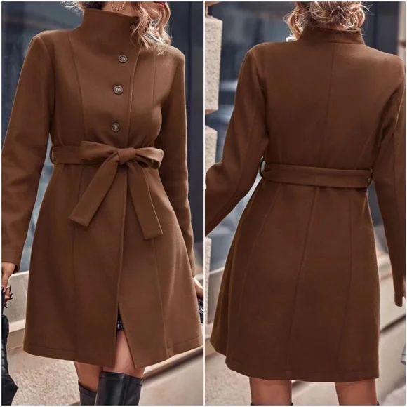 Classic Button up High Collar Jacket Coat - Picture 4 of 4